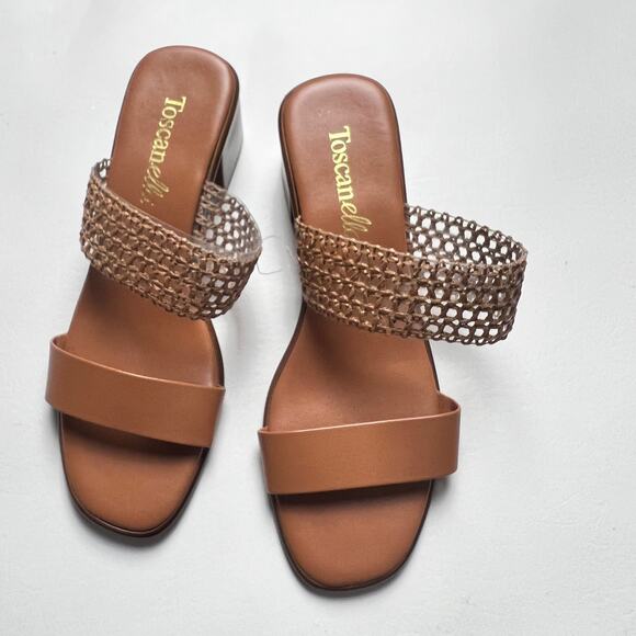 TOSCANELLA Women's Tan Made In Italy Gaucho Raffia Heeled Sandals  Sz 9 - Picture 1 of 11